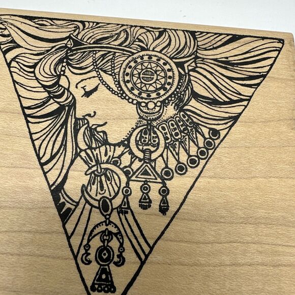 Goddess Celestial Woman Stamp Oasis Triangle Wood Mounted Rubber Stamp Rare - Picture 2 of 8